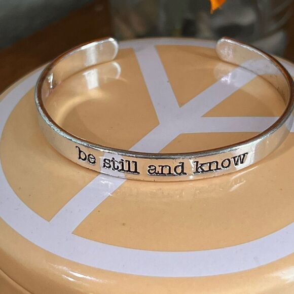 NWOT Silver Open Cuff Bracelet “Be Still And Know” #JW7 - Picture 2 of 5
